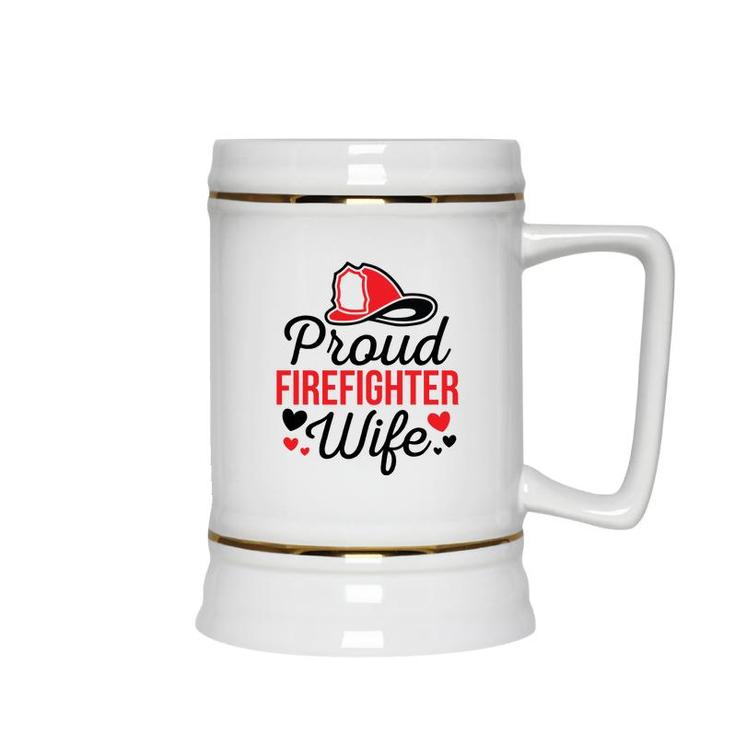 Firefighter Proud Wife Red Heart Black Graphic Meaningful Ceramic Beer Stein