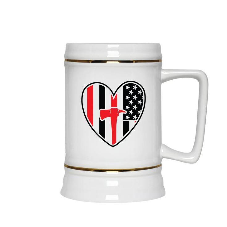 Firefighter Usa Flag Red Heart Gift For Firefighter Ceramic Beer Stein