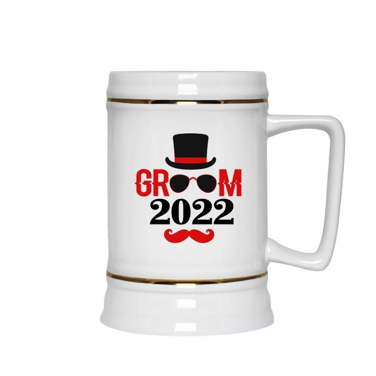Groom 2022 Groom Bachelor Party Red Black  Ceramic Beer Stein