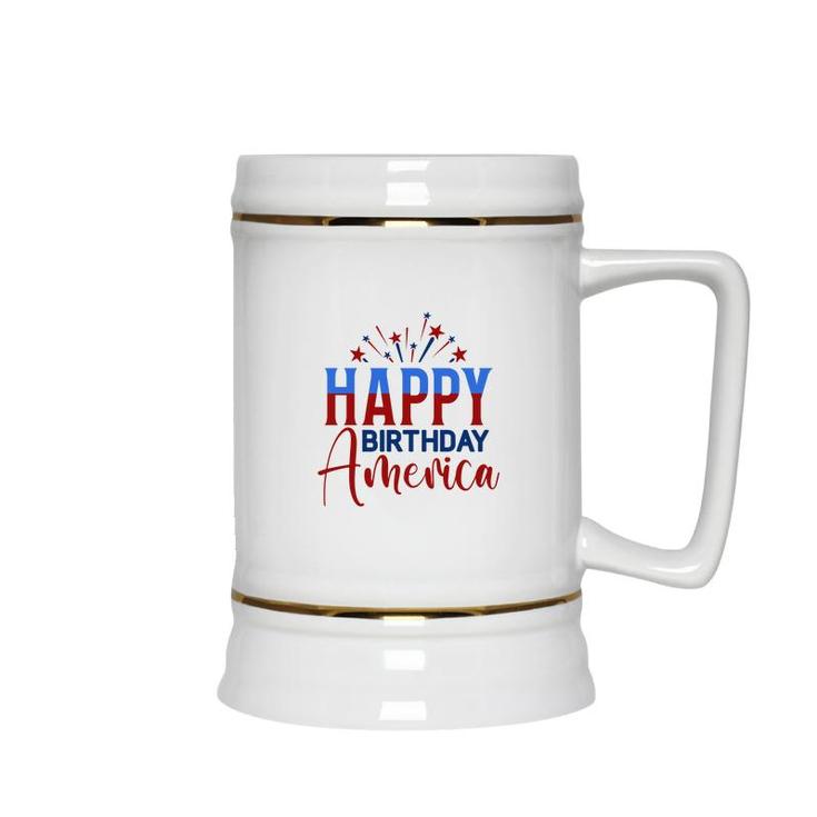 Happy Birthday America July Independence Day Red Blue 2022 Ceramic Beer Stein