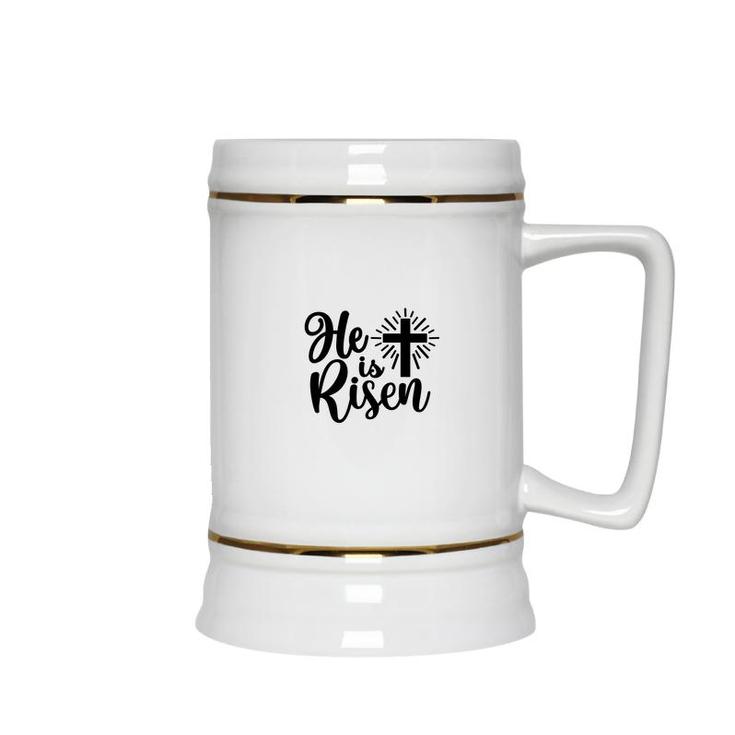He Is Risen Bible Verse Black Graphic Great Christian Ceramic Beer Stein