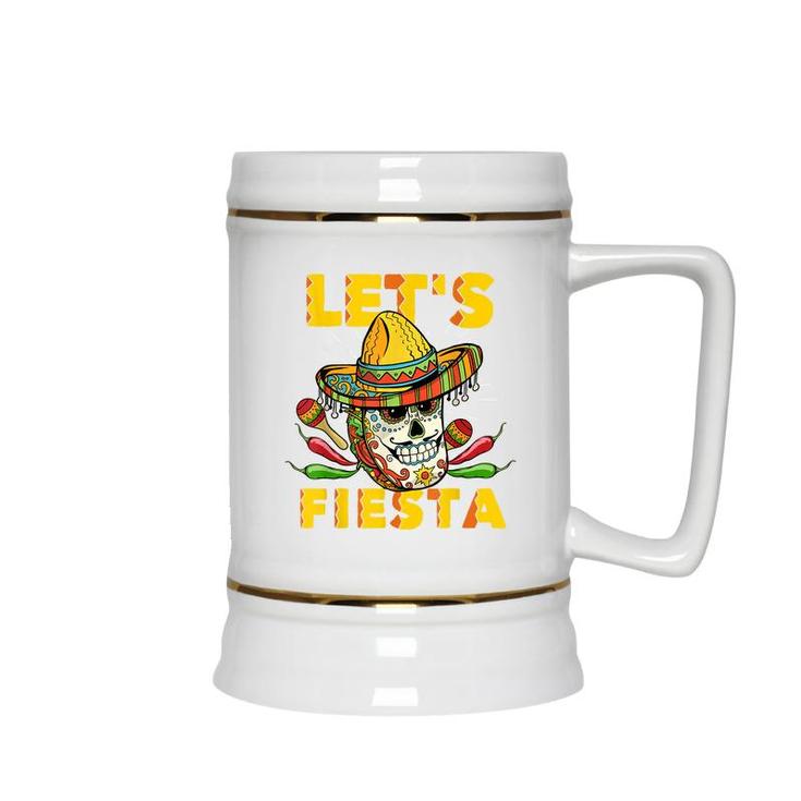 Lets Fiesta Cinco De Mayo Mexican Theme Party Guitar Lover  Ceramic Beer Stein