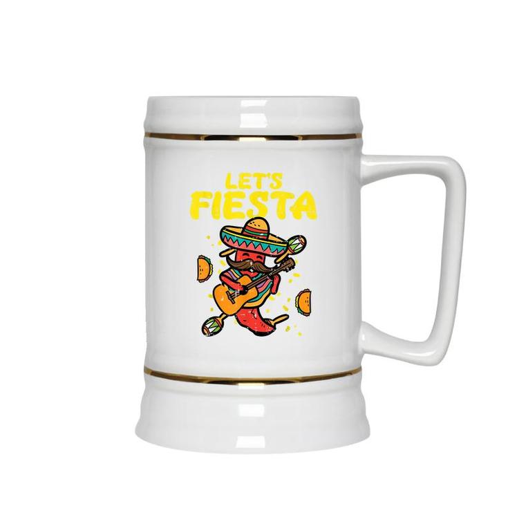 Lets Fiesta Jalapeno Funny Cinco De Mayo Mexican Party  Ceramic Beer Stein