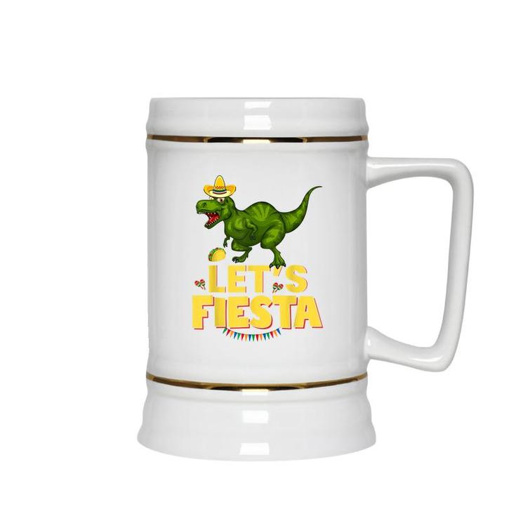 Lets Fiesta Sombrero Dinosaur Lover Funny Cinco De Mayo  Ceramic Beer Stein
