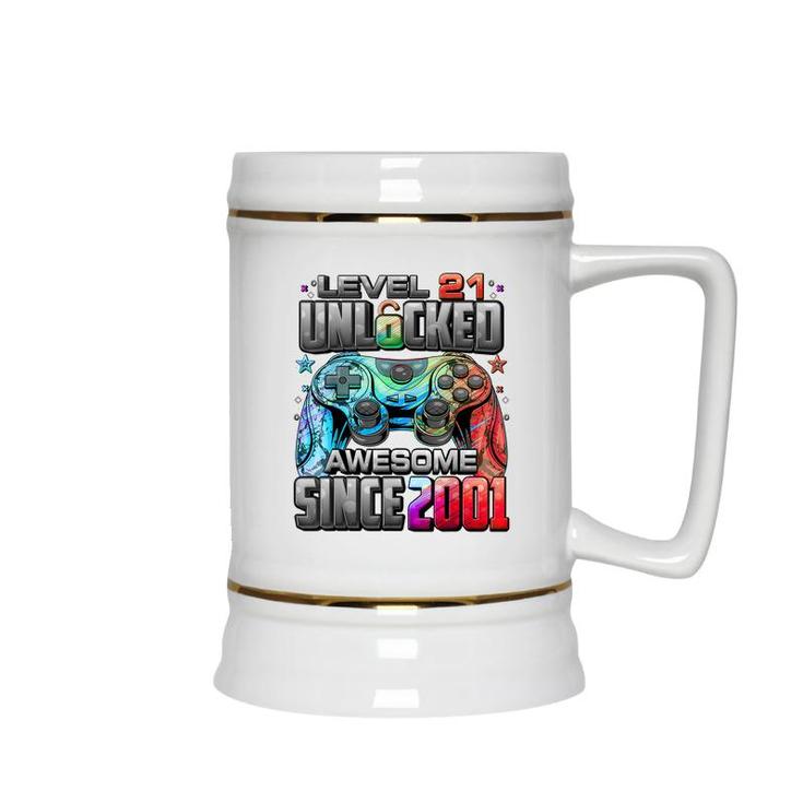 Level 21 Unlocked Awesome Since 2001 21St Birthday Gaming  Ceramic Beer Stein