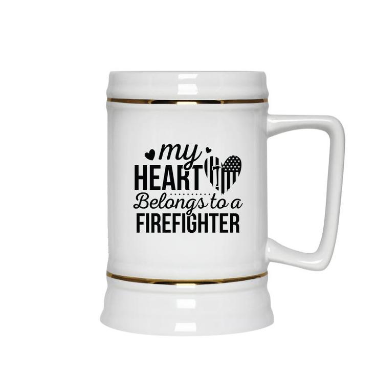 My Heart Belongs To A Firefighter Full Black Ceramic Beer Stein