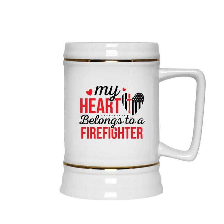 My Heart Belongs To A Firefighter Red Black Ceramic Beer Stein