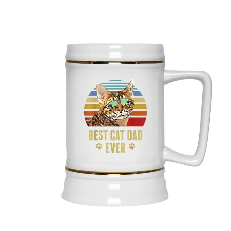 Ocicat Cat Best Cat Dad Ever Retro Beach Vibe Ceramic Beer Stein