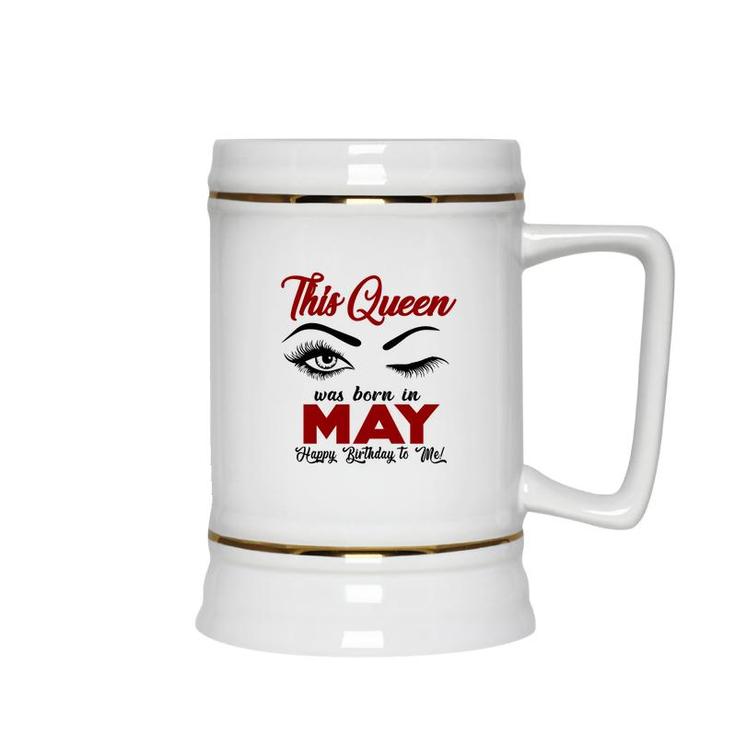 This Queen Was Born In May Red Version Design Ceramic Beer Stein