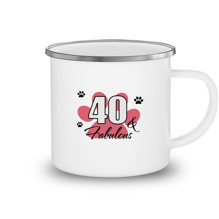40 Happy Birthday 40Th Pink Paw Print Cat Animal Camping Mug