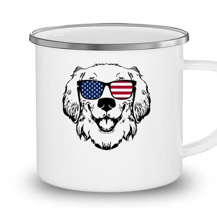 4Th Of July Golden Retriever Us American Flag - July Fourth Camping Mug