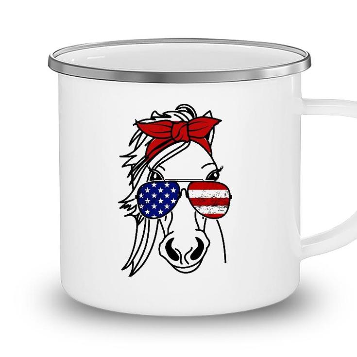 4Th Of July Patriotic Horse American Flag Sunglasses Camping Mug