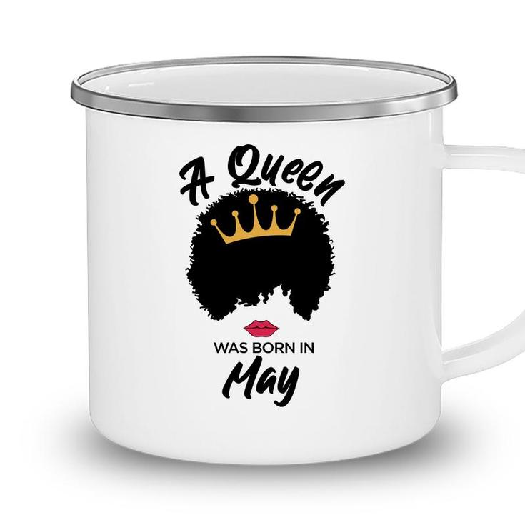 A Queen Was Born In May Curly Hair Cute Girl Camping Mug