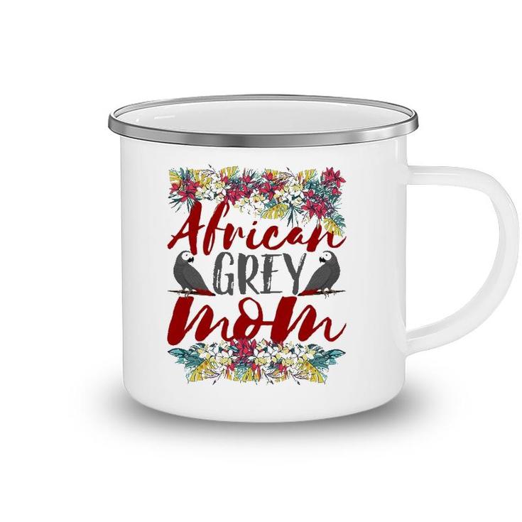 African Grey Mom - Floral - African Grey Parrot Camping Mug