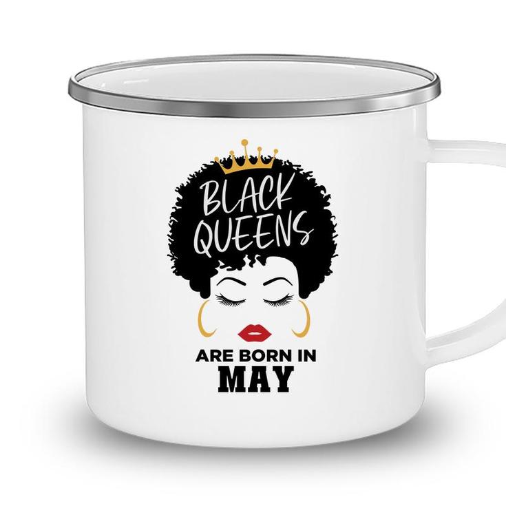 Black Queens Are Born In May Birthday Curly Hair Girl Camping Mug