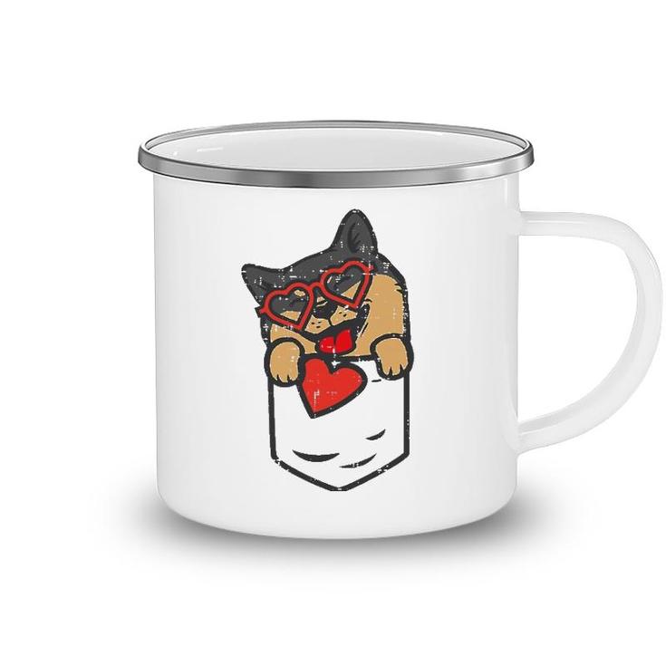 Black Shiba Inu Heart Pocket Valentine Day Japanese Dog Gift Camping Mug