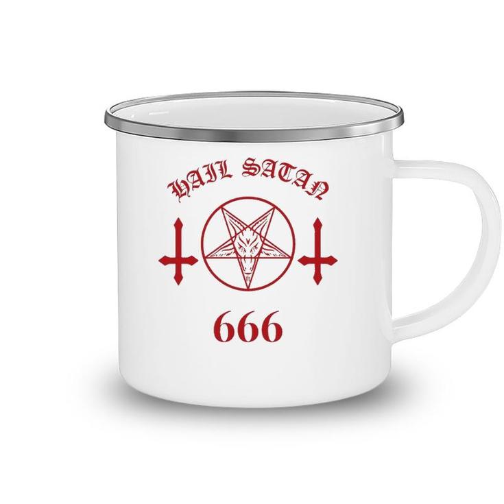 Blood Red Satanic Pentagram Hail Satan 666 Upside Down Cross  Camping Mug
