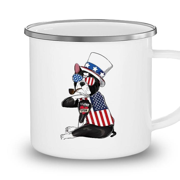 Boston Terrier Dog Merica 4Th Of July Usa American Flag Men Camping Mug