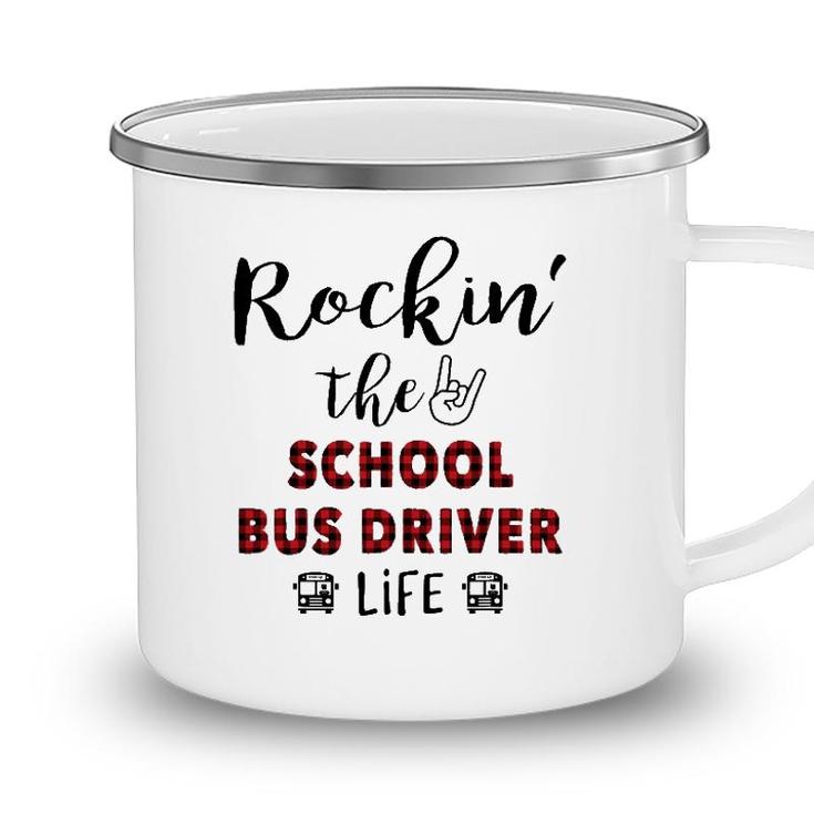 Buffalo Plaid Rockin The School Bus Driver Life Camping Mug