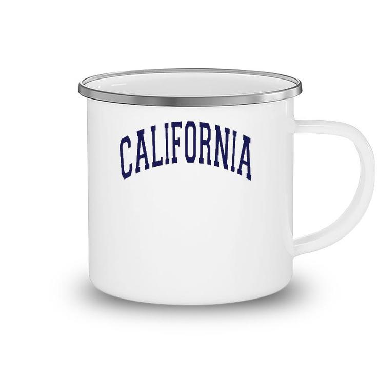 California Varsity Style Navy Blue Text Camping Mug