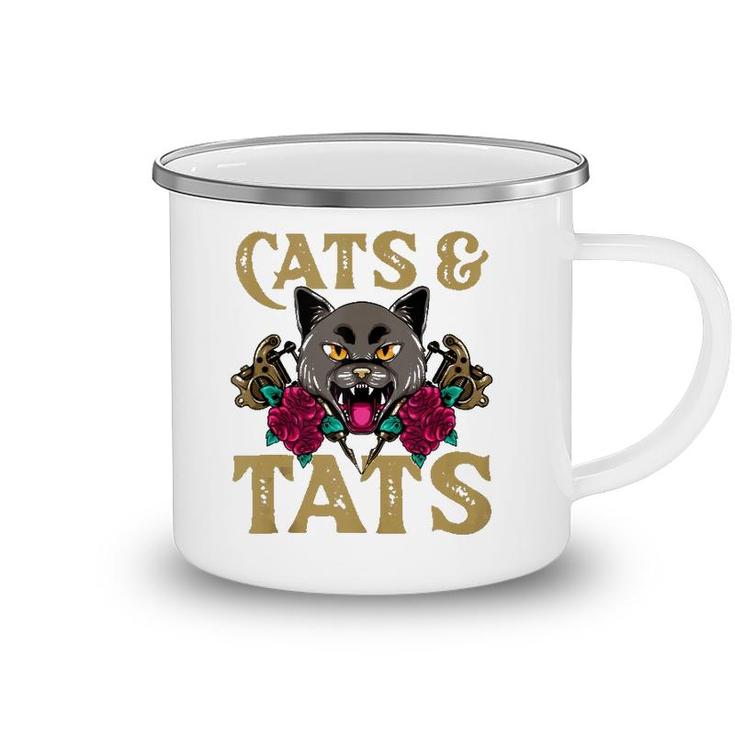 Cats And Tats  Funny Ink Tattoo Gun Cat Lover Gift  Camping Mug