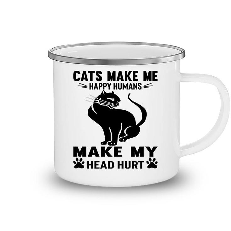 Cats Make Me Happy Humans Make My Head Hurt Black Camping Mug