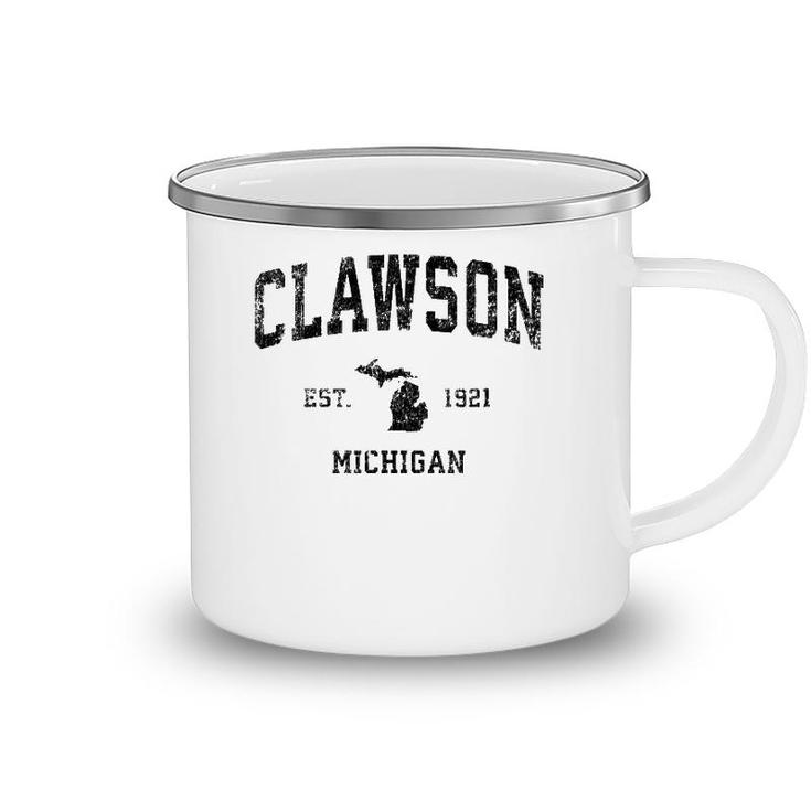 Clawson Michigan Mi Vintage Sports Design Black Print Camping Mug