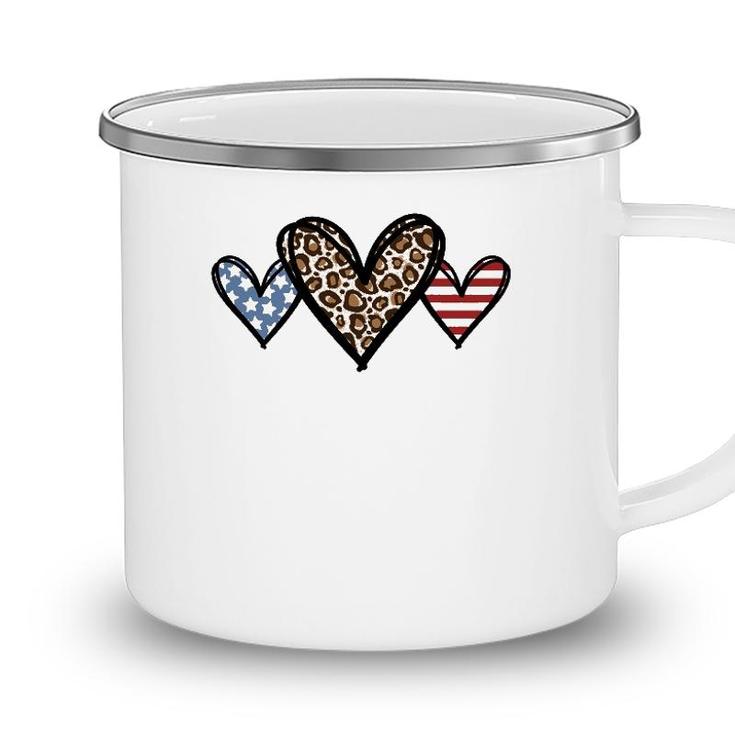 Cute American Flag Hearts Fourth 4Th Of July Usa Patriotic Camping Mug