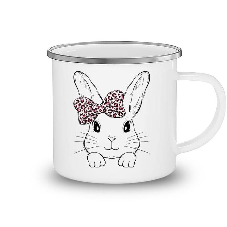 Cute Bunny Face Leopard Bow Tie Easter Day Girls Womens Camping Mug