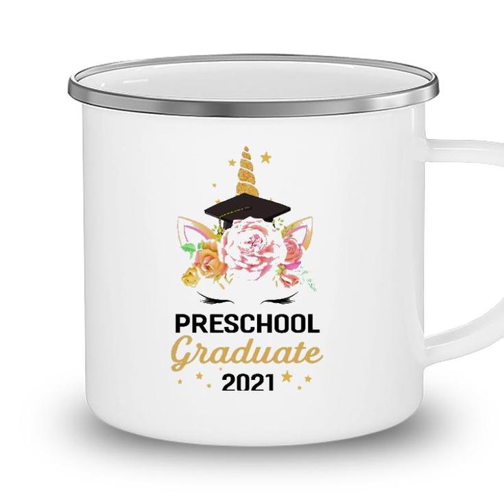 Cute Happy Preschool Graduate 2021 Floral Unicorn Graduation Camping Mug