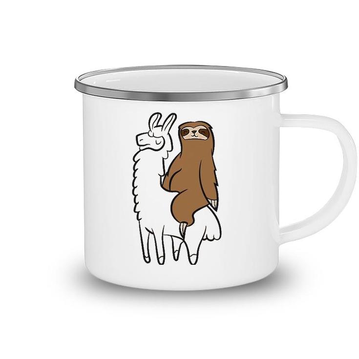 Cute Sloth Riding On Llama Love Llama And Sloths Camping Mug