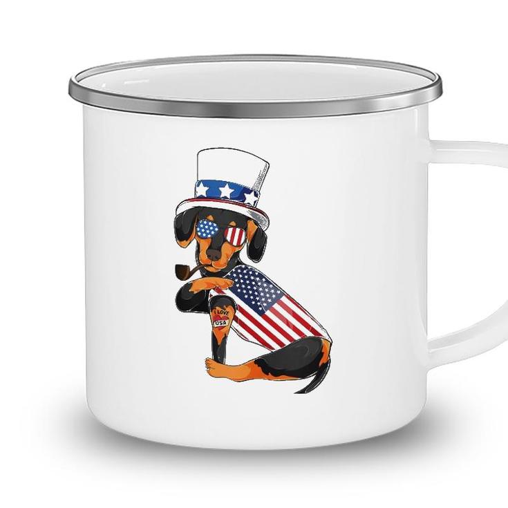 Dachshund Dog Merica 4Th Of July Usa American Flag Men Women  Camping Mug