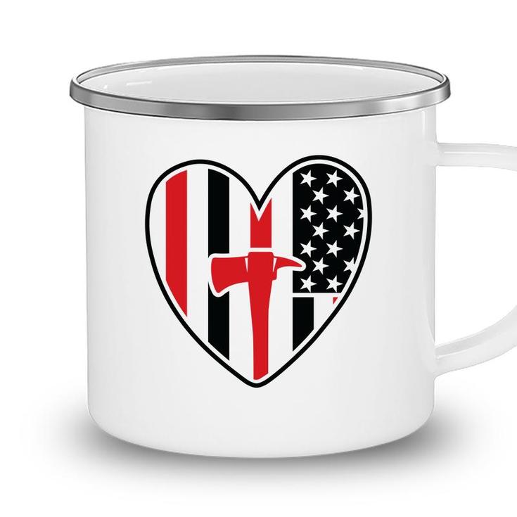 Firefighter Usa Flag Red Heart Gift For Firefighter Camping Mug