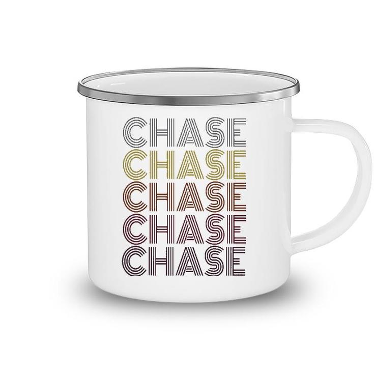 First Name Chase Retro Pattern Vintage Style Camping Mug