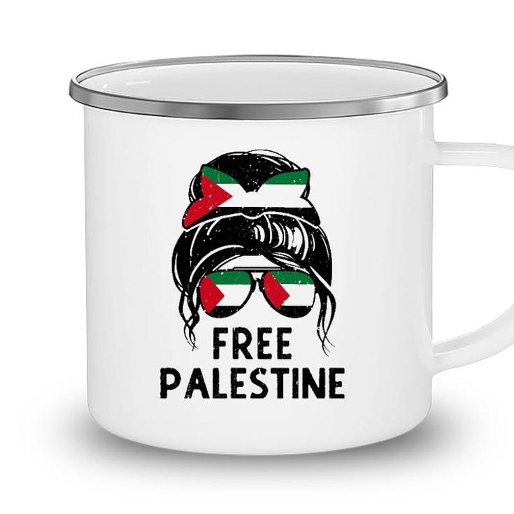 Free Palestine Flag Save Gaza Strip End Messy Hair Bun Camping Mug