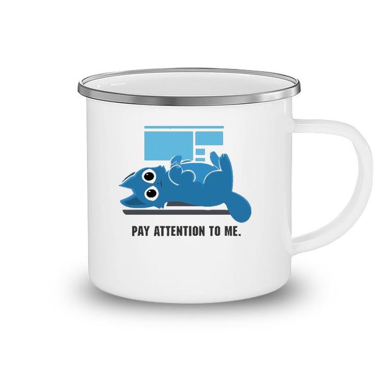 Funny Computer Nerd Cat Pay Attention To Me Camping Mug