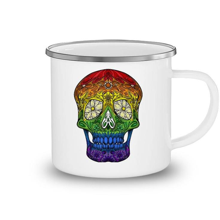 Funny Sugar Skull Gift For Men Women Cool Lgbt Pride Flag  Camping Mug