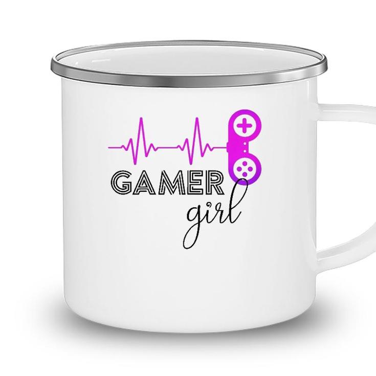 Gamer Girl Heartbeat Gamer For Girl Video Game Lovers Cute Camping Mug