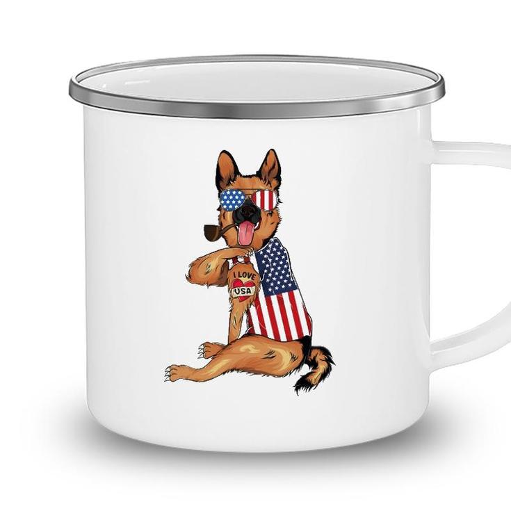 German Shepherd Dog Merica 4Th Of July Usa American Flag Men Camping Mug