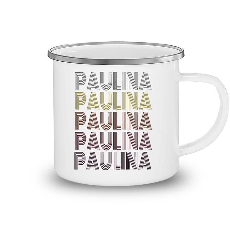 Graphic Tee First Name Paulina Retro Pattern Vintage Style Camping Mug