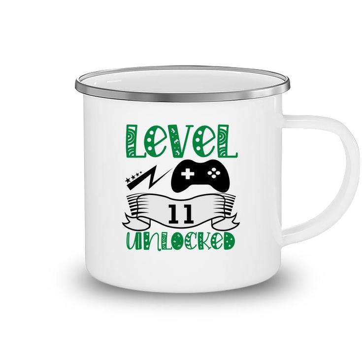 Green Letter Level 11 Unlocked Gamer 11Th Birthday Camping Mug