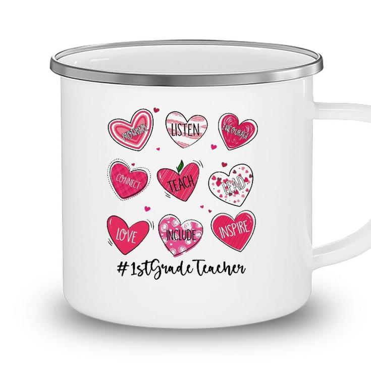 Hearts Teach Love Inspire 1St Grade Teacher Valentines Day Camping Mug