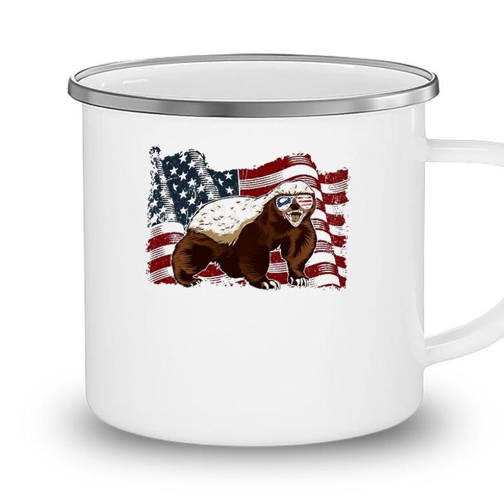 Honey Badger American Flag 4Th July Animals Men Women Kids Camping Mug