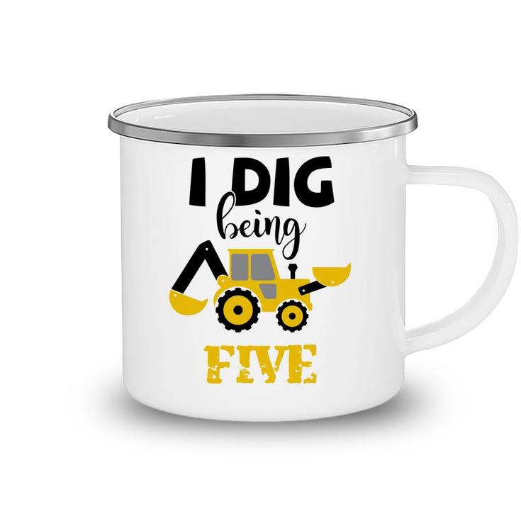 I Dig Being Five 5Th Birthday Yellow And Black Camping Mug
