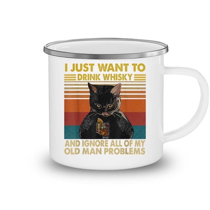 I Just Want To Drink Whisky And Ignore My Problems Black Cat  Camping Mug