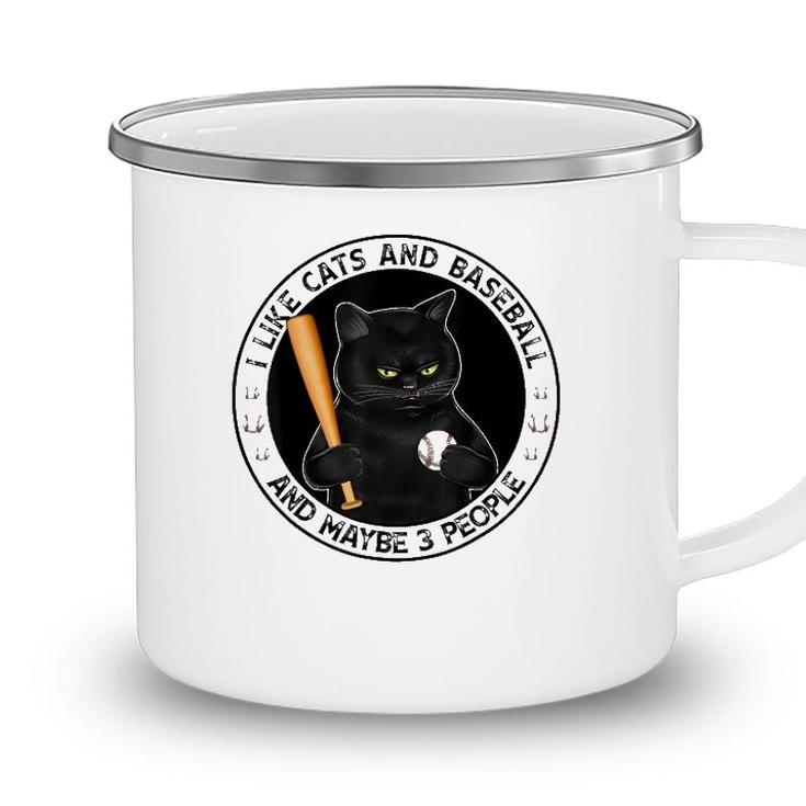 I Like Cats And Baseball And Maybe 3 People Vintage Camping Mug