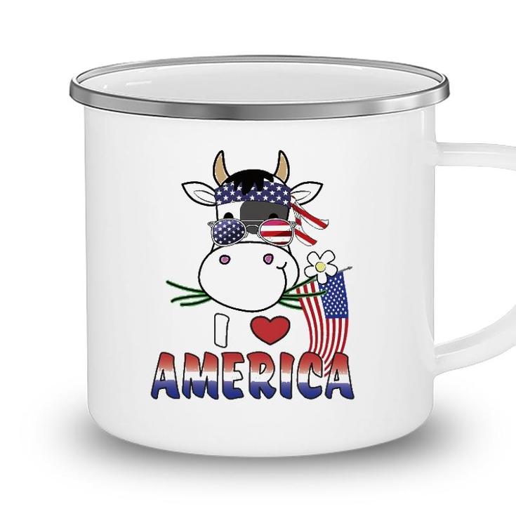 I Love America 4Th Of July Usa Patriotic Cow Lover Kids Camping Mug