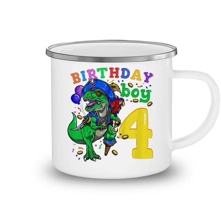 Kids 4Th Birthday Pirate Dinosaur Birthday Boy 4 Years Old Camping Mug