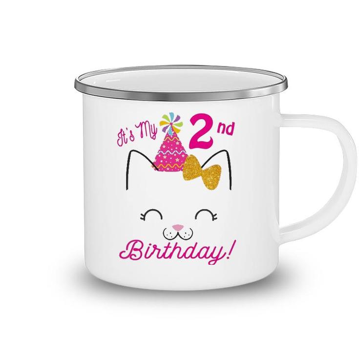 Kids Its My 2Nd Birthday  Girl Kitty Cat Theme Party Two Camping Mug