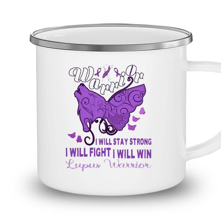 Lupus Awareness Warrior Purple Ribbon Butterfly Wolf Womens Camping Mug